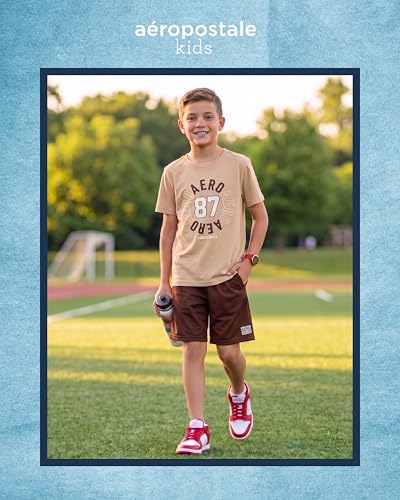 Image of AEROPOSTALE Boys Shorts Set 2 Piece Graphic Tee and Mesh Athletic Shorts | Poly-Cotton Graphic Tee, Pull On Mesh Shorts with Elastic Waist, Regular Fit