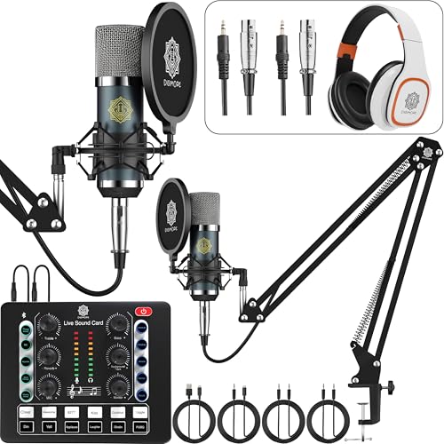 Image of DIGIMORE Dual Condenser Microphone Kit for Singing with D-220 Sound Card | Studio Recording Equipments Full Set, Voice Recorder Mic, Karaoke, Gaming, Podcast & Lecture (D-442)