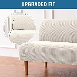 HVERSAILTEX Armless Futon Cover Stretch Sofa Bed Slipcover Protector Elastic Feature Rich Textured High Spandex Small Checks Jacquard Fabric Futon Cover Machine Washable Ivory