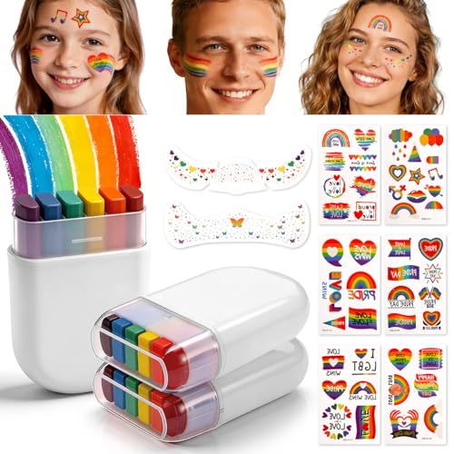 Janolia Pride Face Paint LGBT Pride Face Paint Stick Rainbow Accessories for Pride Rainbows Makeup Gay Pride Rainbow Crayon for Events Gay Pride Day Celebrations Party