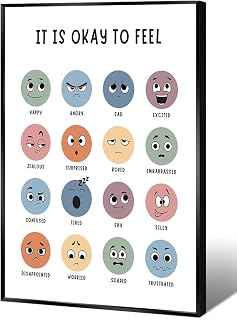 It Is Okay To Feel, Boho Canvas Wall Art Mental Health, Playroom Decor, Child Art Poster Back To School, Classroom Wall Decor Prints Classroom Emotions Homeschool Decor 12x16in Unframed