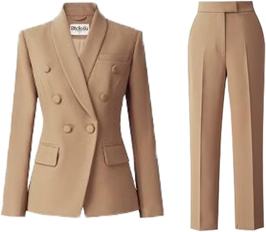 Women's 2 Pieces Pant Suit Set Long Sleeve Blazer Jacket Double Breasted Business Suit for Work