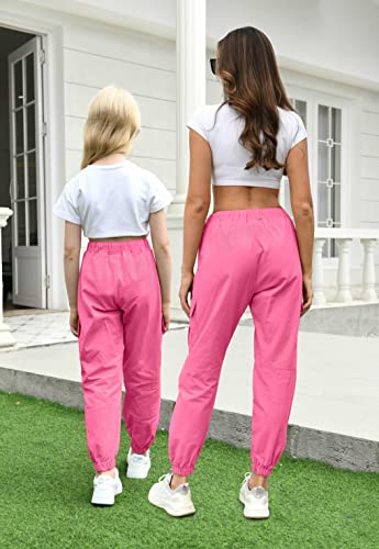 Aowkulae Women Cargo Pants, Tapered Joggers Drawstring Elastic Waist Loose Pants With Pockets For Women, Rose Pink, Size Us Small #TOP2