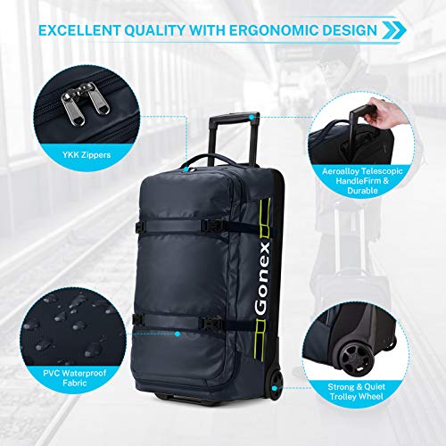 Gonex Rolling Duffle Bag with Wheels, 70L Water Repellent Wheeled Travel Duffel Luggage with Rollers 26 inch, Navy