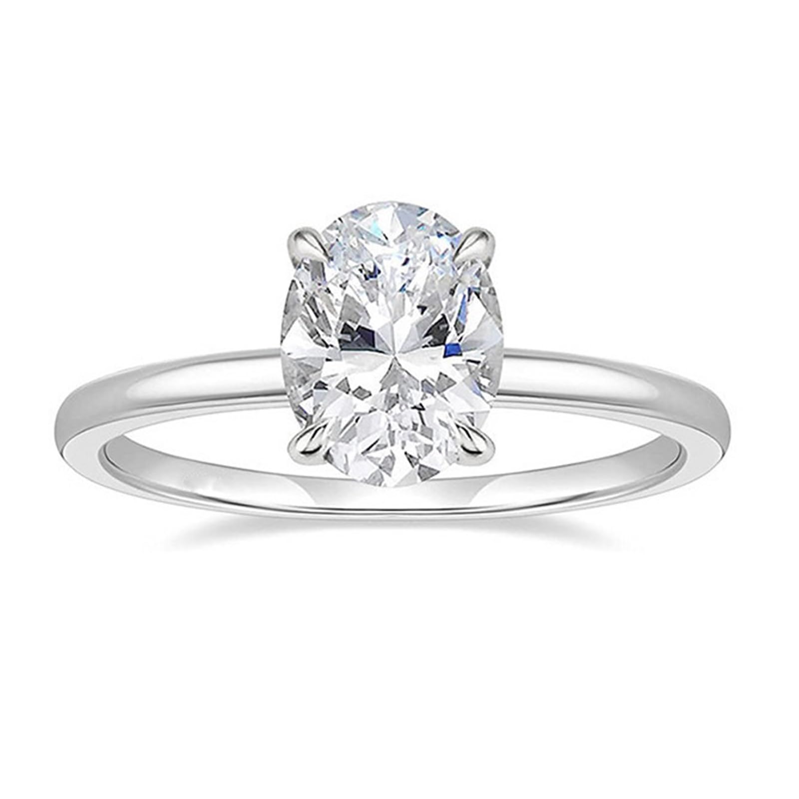 Anillos de boda de oro blanco para mujer, anillo de boda solitario pulido de oro de 9 quilates, 14 quilates y 18 quilates con moissanita ovalada de 8 x 10 mm
