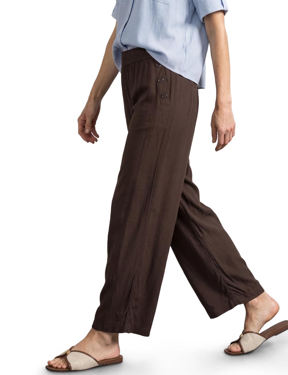 Street One Women's High Waist Wide Leg Trousers in Loose Fit 3818387, Espresso Brown, 44W x 26L