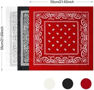 Bandana voor dames en heren, 3 stuks, hoofddoek, piraat, hoofddoek, piraten- hoofddoek met paisleypatroon, uniseks, bandana, hoofddoek, paisley, hoofddeksel, haarsjaal (54 x 54 cm, rood, zwart, wit