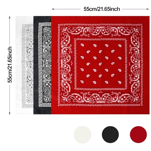 sularpek Bandana, 3 Stück Bandana Kopftuch Damen und Herren, Bandanas mit Original Paisley Muster,Headwear Haar Schal Ansatz Handgelenk Kopf Biker, 55 x 55 cm
