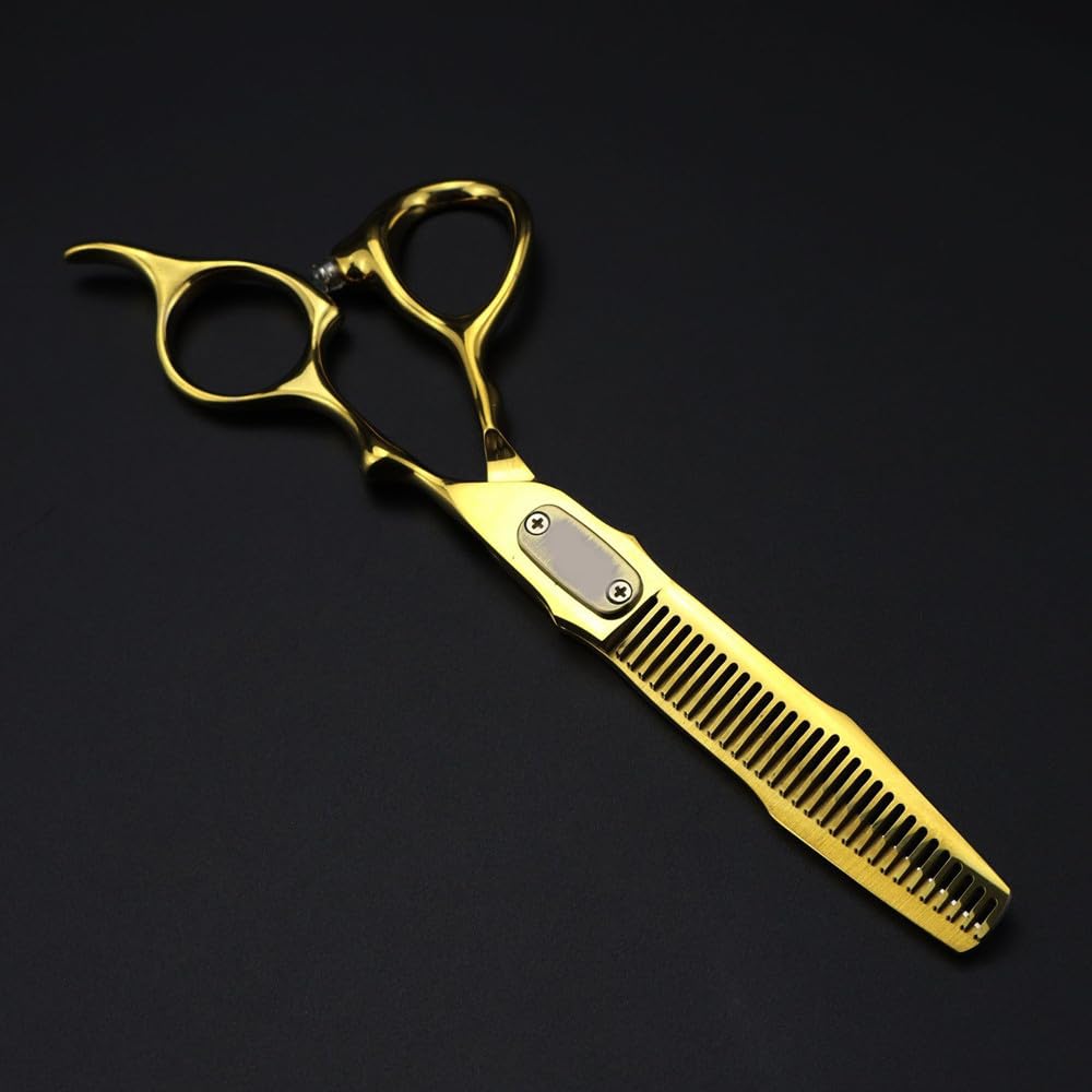 Haarschneideschere, 6 Zoll, professionelle gehobene Schere aus 440c-Stahl, goldene Haarschere, Haarschnitt, Effilierschere, Friseurschere (Set B)