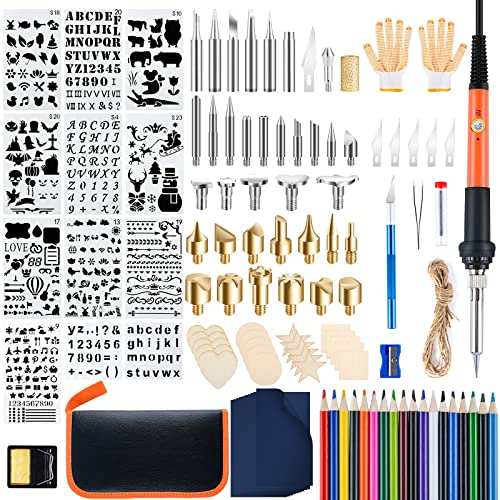 Ninonly Wood Burning Kit, 130 Pieces Wood Burning Tool with Adjustable Temperature 200~450°C Switch, Professional Pyrography Pen Set for Embossing Carving Soldering Creative Adults Kids Beginners