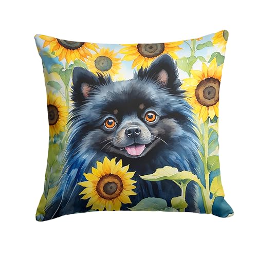 Caroline's Treasures in Sunflowers Throw Pillow, 14Hx14W, Pomeranian 6135