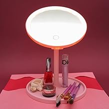 Stelliferous Round Tabletop Vanity Mirror With Customizable 3-Color Led Lighting & Storage Tray |Rechargable With USB Micro-B Connector|Portable & Foldable Makeup Mirror (Misty Rose),Abs Plastic