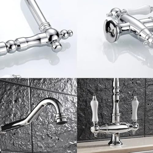 Cuivre massif d'exception pour ce robinet de lavabo rétro argenté double commande - 3