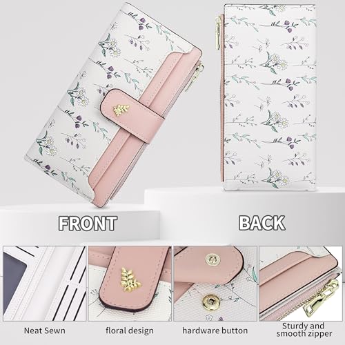 Image of Farcauo Wallet Women Slim Wallets for Women with RFID Blocking Cute Thin Pink Women's Wallet Kawaii Flower Womens Ladies Card Holder Wallets
