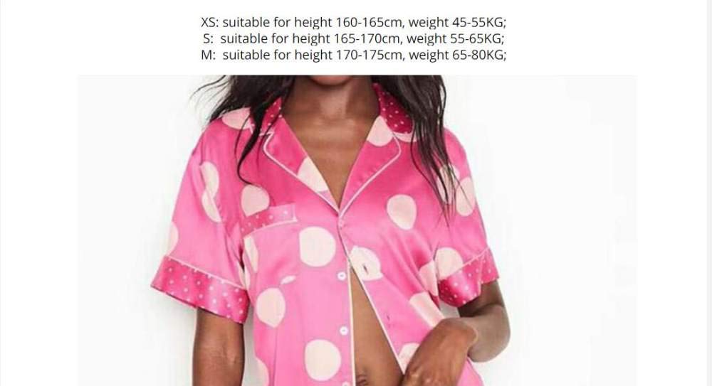 YUHOOE Pijamas De Mujer,Conjunto De Pijama De Satén De Seda Lindo Punto Rosa De Manga Larga con Botones Ropa De Dormir Pjs De Cuerpo Entero Sedoso Cómodo Y Suave Ropa De Dormir para Damas,Rosa,S