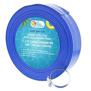 U.S. Pool Supply 1-1/2″ x 100′ Heavy Duty Blue Flexible Swimming Pool Backwash Hose with Hose Clamp