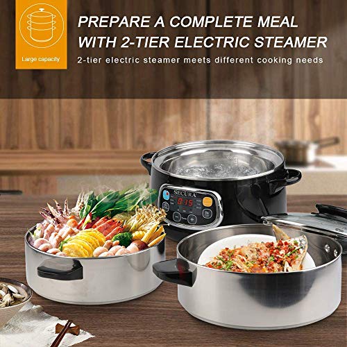 Secura Electric Food Steamer, Vegetable Double Tiered Stackable Baskets with Timer 1200W Fast Heating Stainless Steel Digital Steamer 8.5 Quart - Image 6