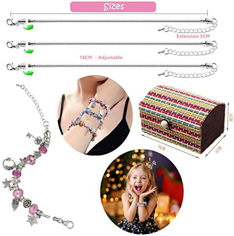 Bracelet Making Kit, 56pcs DIY Jewelry Making Kit with 3pc Silver Plated Bracelet Chains - Charm Bracelets for Girls Teen Kid - Great Gift on Christmas Birthday