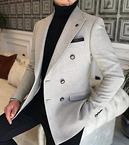 Men's Double-Breasted Men Suit Tweed Slim Fit Wool Jacket Smart Wedding Blazer2