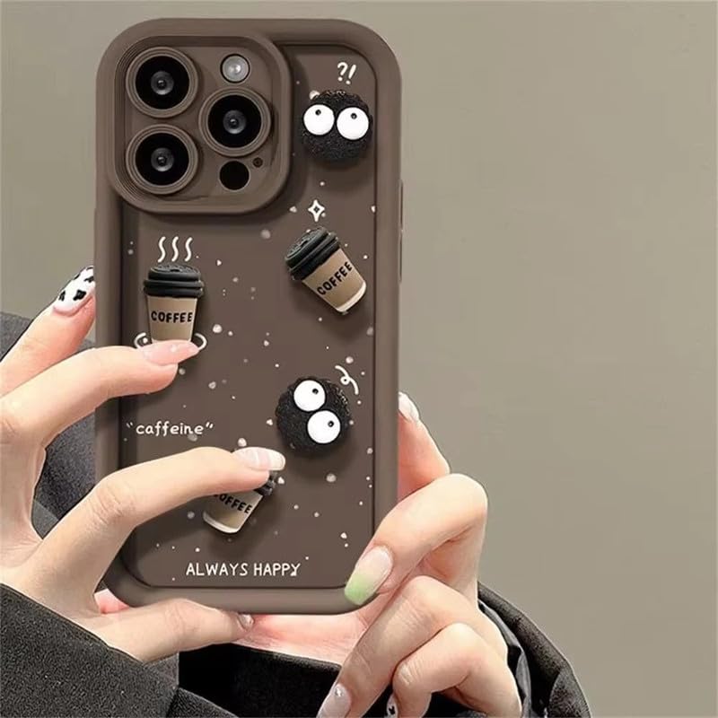 Image of COVERLY Back Case Cover Compatible with iPhone 12 Pro | Cute Fun Cartoon Characters 3D Ball Coffee Cookies Lovers Silicone Case | Body Protection | 360 Camera Protection | Shock Proof | (Happy Brown)