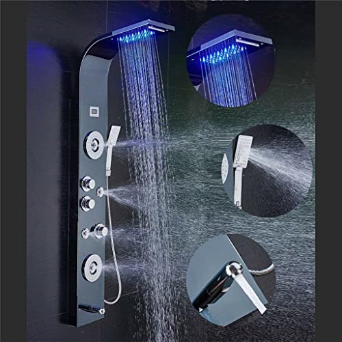 Columna de ducha con luces LED, efecto cascada y grifería de 3 manijas miniatura 5