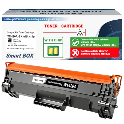 TONTINTA [WITH CHIP 142A W1420A Compatible Toner Cartridge Standard Capacity 1000 Pages Black for M110 M110w MFP M139 M140 M140w Printer Not Compatible with printers that have an e Suffix