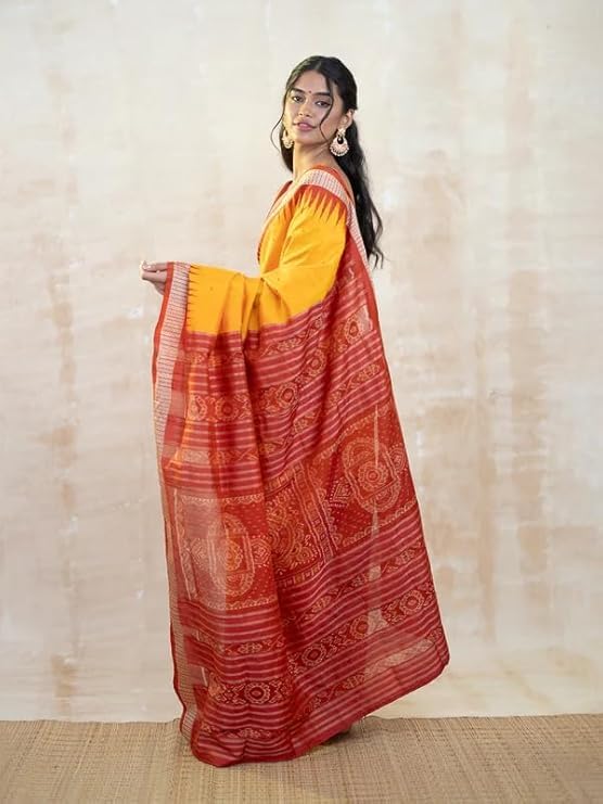 Image of Handmade Pure Bomkai Silk Saree Khandua Natural Silk Ikkat Saree For Women /Ethnic Wear /Traditonal Saree /Handloom Saree With Regular Fit Blouse Piece