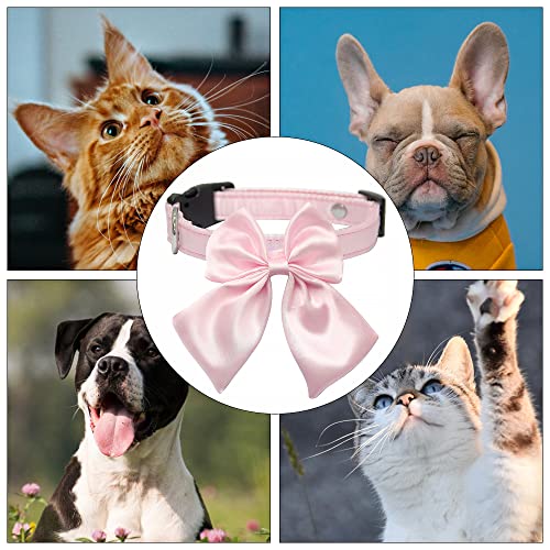 Unique Style Silk Pink Bowtie Dog Collar with Detachable Bow Tie - Comfortable for Small & Medium Dogs and Cats - Image 4