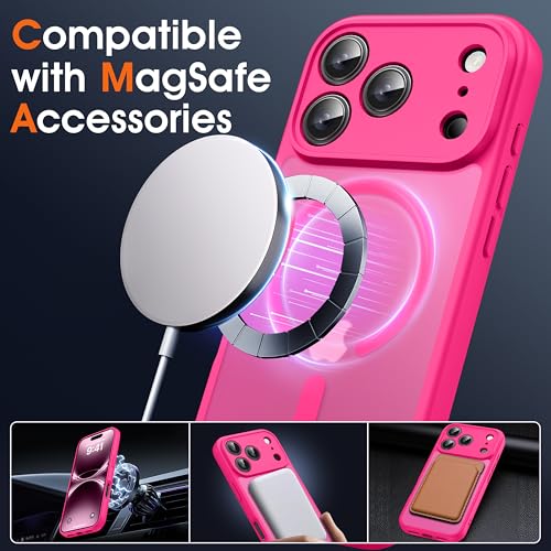 Image of Oterkin Magnetic for iPhone 17 Pro Case Matte, Upgraded Full Camera Protection Compatible with MagSafe Frosted Translucent Shockproof Anti-Scratch Slim Fit Case Military Grade Protection (Hot Pink)