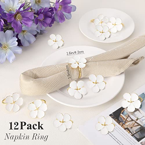 Lewondr Napkin Rings, Set Of 12 Flowers Napkin Ring Holders Dinner Tables Rings Elegant Ornament Table Setting Decoration For Wedding, Christmas, Thanksgiving, Holiday, Party, White #TOP4