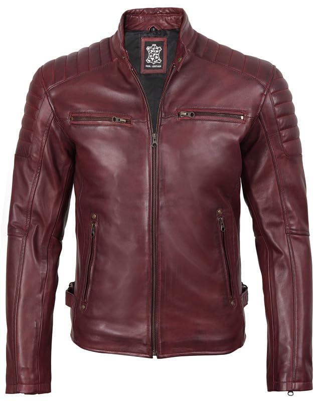 Image of Blingsoul Real Lambskin Leather Jacket Men - Cafe Racer Style Premium Men's Leather Jacket