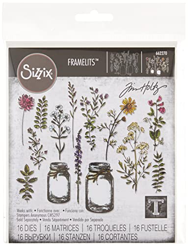 Sizzix Framelits Die Set 23PK-Flower Jar by Tim Holtz, Metal, Silver, 21 x 10.8 x 0.2 cm, 20.999999999999996 x 10.8 x 0.2 cm