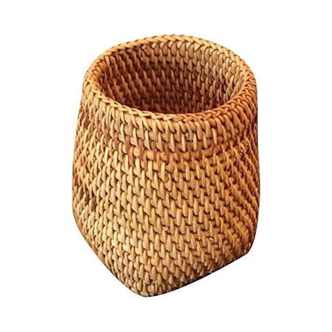 Rattan Pen Holder Hand-Woven Small Desktop Pencil Storage Baskets Decoration for Home Office School Desk Cover