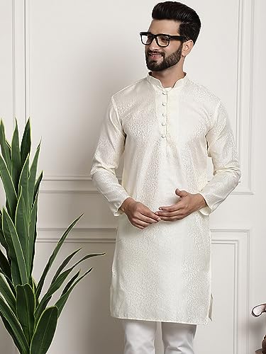 Image of SOJANYA Men's Silk Blend Kurta with Paisley Design