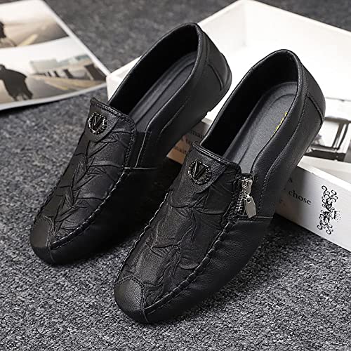 Men's Vintage Leather Zipper Loafers Slip On Comfortable Soft Sole Moccasin Boat Shoes Stylish Casual Driving Walking Shoes4