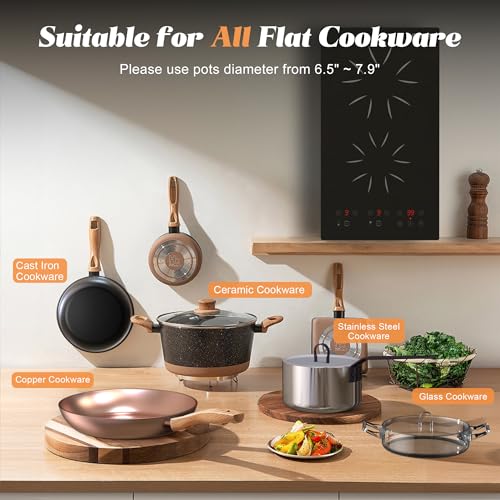 Image of 2 Burner Electric Cooktop - 2000W 12 Inch Electric Stove Top Built-in & Countertop, 110V Portable Two Burner Electrical Cook Top with Safety Lock, 180-Min Timer, Touch Control, 110V Plug in