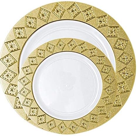 Miniatura 4 de DecorLine Platos llanos blancos con borde dorado, 7.25 pulgadas, colección Imperial, paquete de 10