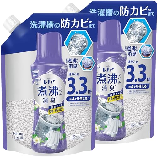 【Amazon.co.jp限定】【大容量・2個セット】レノア 超消臭 煮沸レベル消臭 抗菌ビーズ 消臭+防カビ クリーンフレッシュ 詰め替え 1410ml×2個
