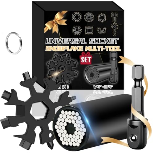 Stocking Stuffers for Adults: 18 in 1 Snowflake Multi-Tool and Super Universal Socket Tool Gift Set for Men, Dad and Him
