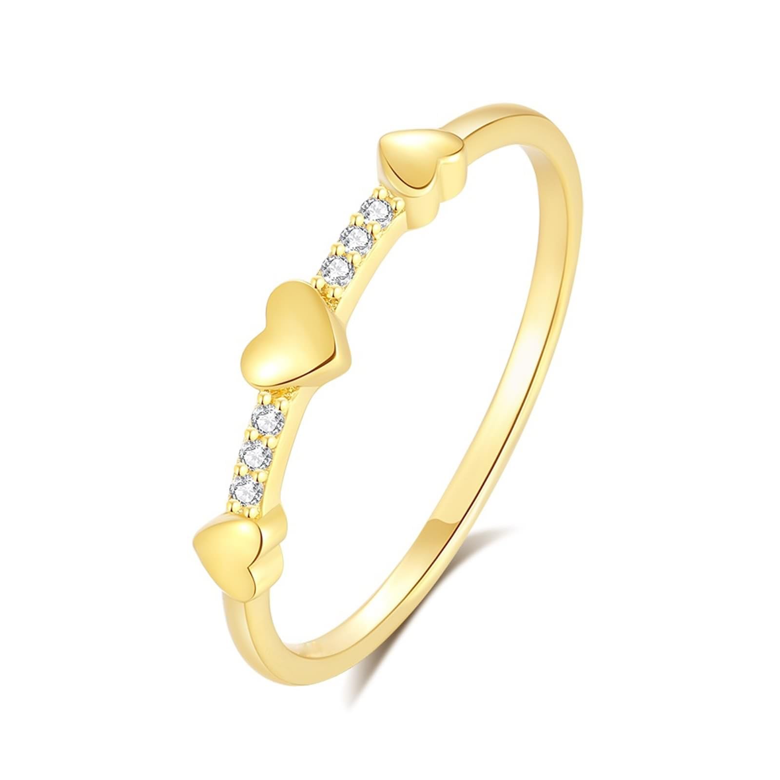 Au Bague de fiançailles en or jaune 375/585/750 en forme de cœur avec diamant en or véritable 9 K/14 K/18 carats, taille 47-65