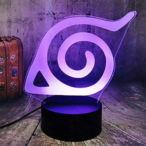 3D LED Night Light Naruto Konoha Logo Colorful Nightlight for Child Bedroom Decorative Naruto Light Cool Led Touch Remote Table Lamp Anime Gift for Childrenï¼ˆKonoha Logoï¼‰
