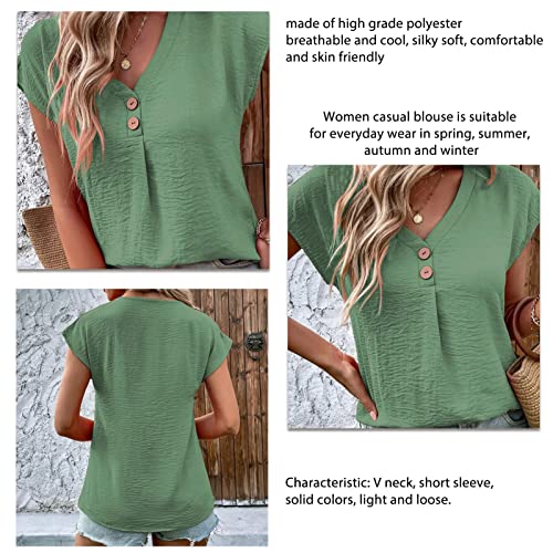 Blusa de Verão, Amiga da Pele, Decote Em V, Elegante, Botão para Baixo, Leve, Blusa de Manga Curta p