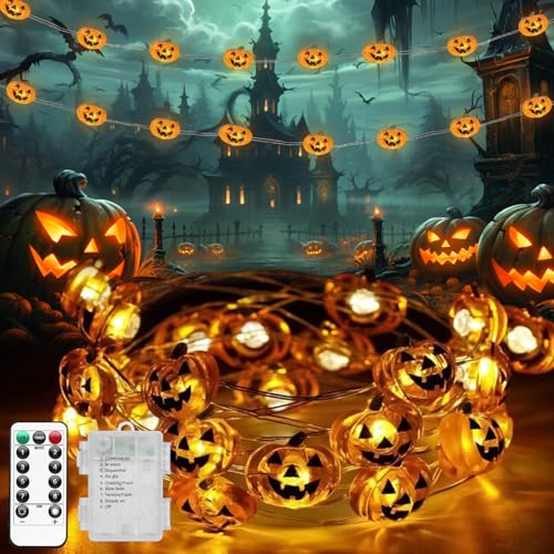 Necomi Halloween Lights, Halloween Pumpkin String Lights 3M 30LED Waterproof Battery Operated with 8 Lights Modes Timer 3D Pumpkin String Lights for Halloween Theme Party, Porch, Window Decoration