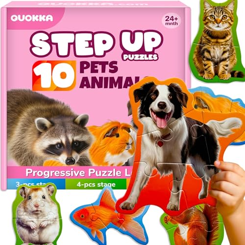 QUOKKA Toddler Puzzles Ages 2-4 - Large Floor Puzzles for Kids 3-5 - 8 Realistic Animal Shapes - Extra Thick Cardboard - Preschool Learning Game - 40...