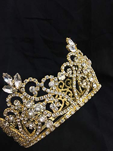 CLGIFT Rhinestone Crown for Bride/Prom Queen/Wedding Cake/Photography Prop/Full Crown Tiara/Wedding Decor/Table Setting (Gold)