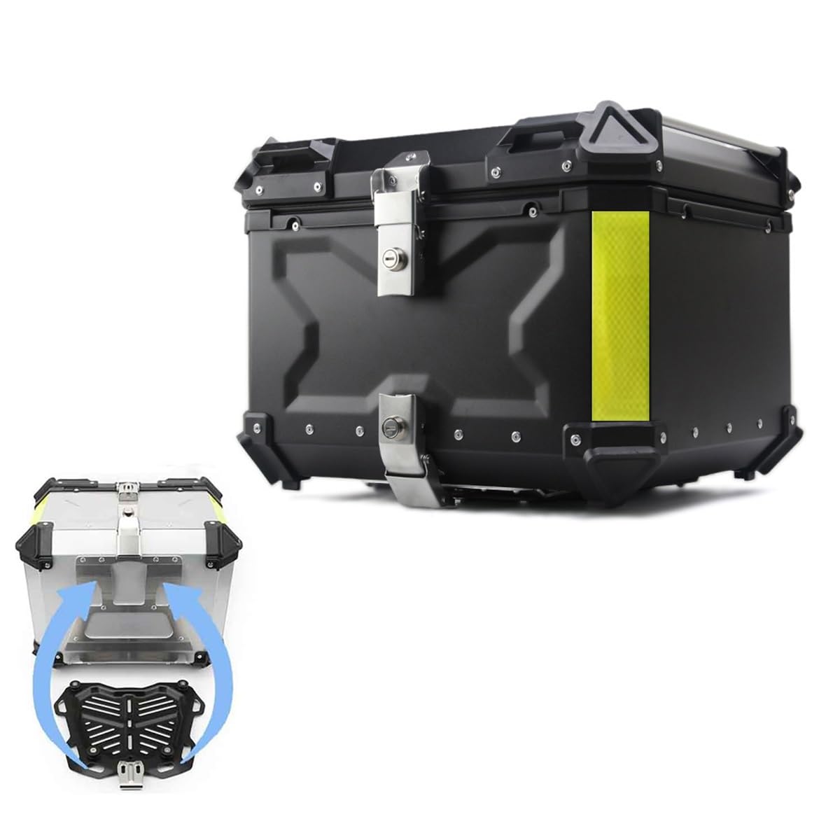 Aluminium Top Case Moto Coffre De Moto Étanche Valise pour Moto 36L 45L 55L 65L 80L 100L avec Doublure IntéRieure Et Plaque InféRieure À DéGagement Rapide(Silver,65L)