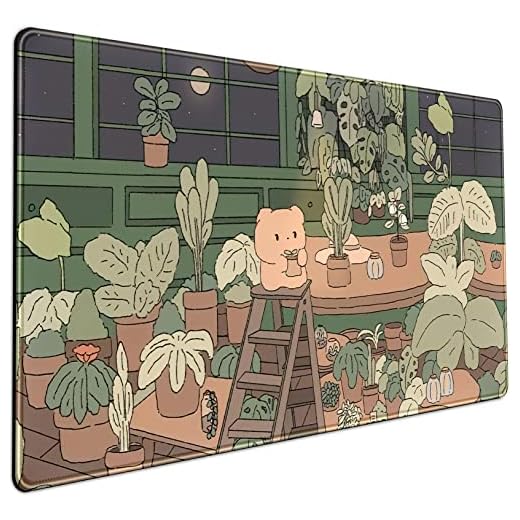 Cute Desk Mat Kawaii Bear Mousepad Cute Anime Plant Desk Protector, Kawai Aesthetic Brown and Green Forest Keyboard Mat, Large Mouse Pad XXL Gaming Desk Pad XL Office Home Decor for Women Girls