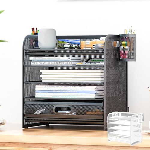 MLWSKERTY Multifunction File Letter Tray Organizers With Sliding Drawer And 2 Pen Holder Space Saving Office Desk Organizers