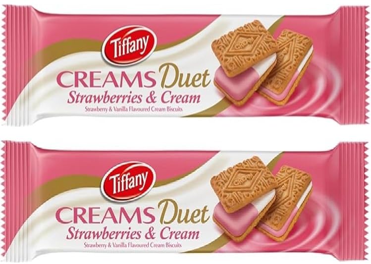 tiffany creams duet strawberries & cream sandwich biscuits each 80g x 2 count (product of uae) from decadent