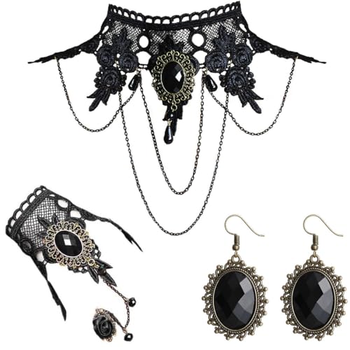 KUMSODE Gargantilla de encaje negro collar colgante de cristal